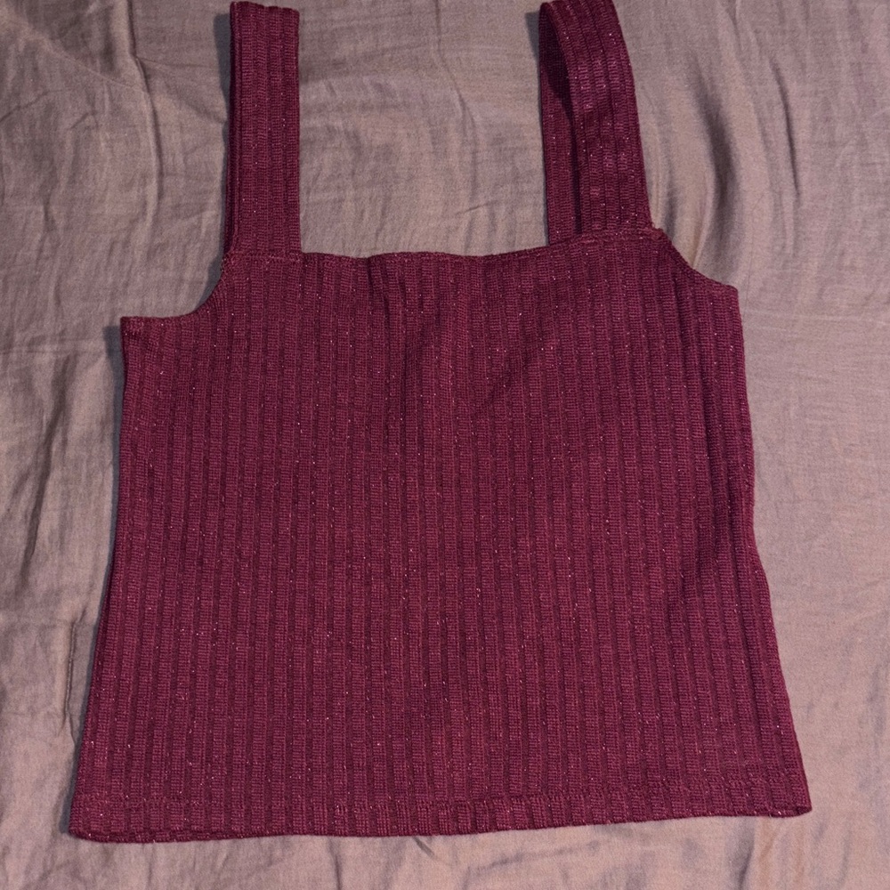 Boohoo Ribbed Maroon Tank Top
